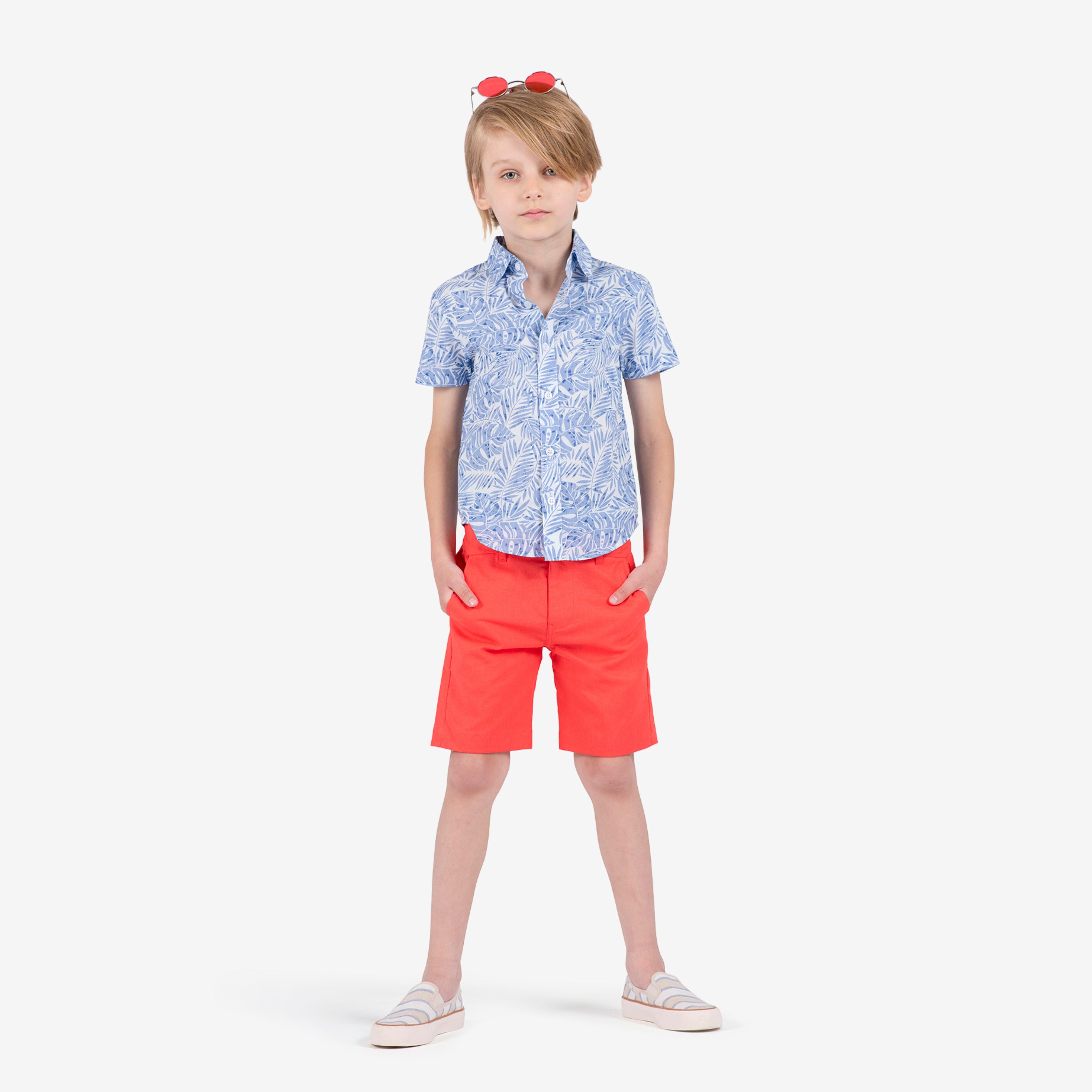 Appaman Best Quality Kids Clothing Boys Fine Tailoring Day Party Shirt | Blue Palms