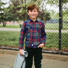 Appaman Best Quality Kids Clothing Boys Tops Flannel Shirt | Navy/Cranberry Plaid