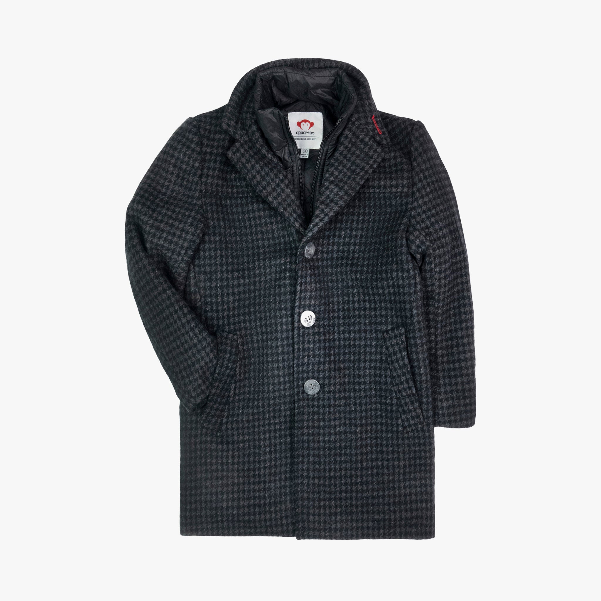 Appaman Best Quality Kids Clothing City Overcoat | Charcoal Houndstooth