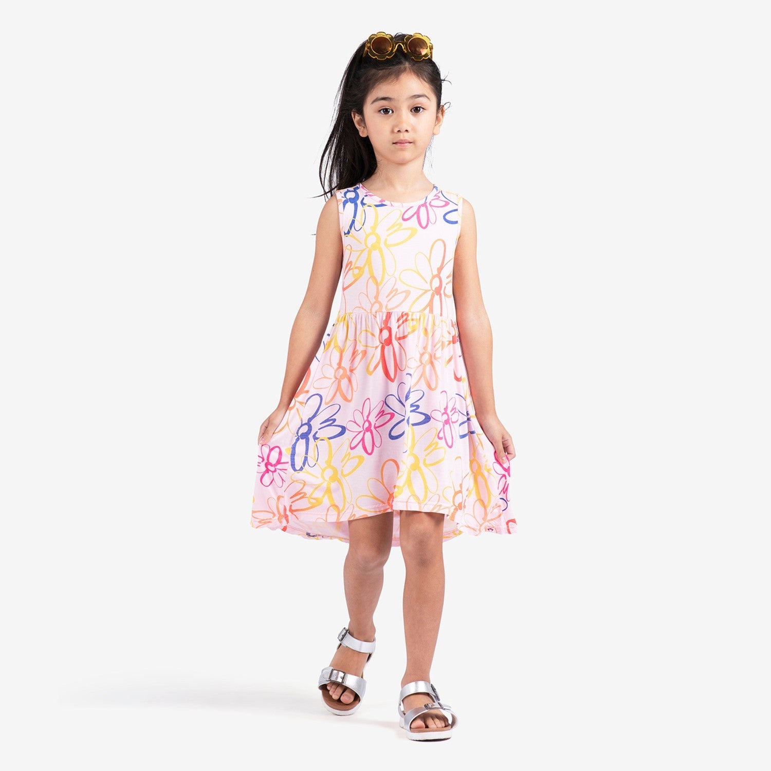 Sun dress Watercolor daisies in blue (4T) store