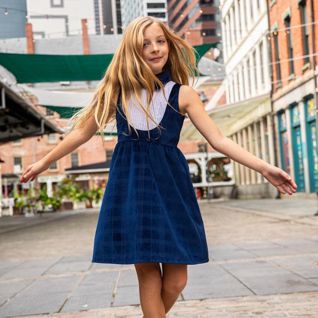 Appaman Best Quality Kids Clothing Girls Dresses Tuxedo Dress | Blue Velvet Windows