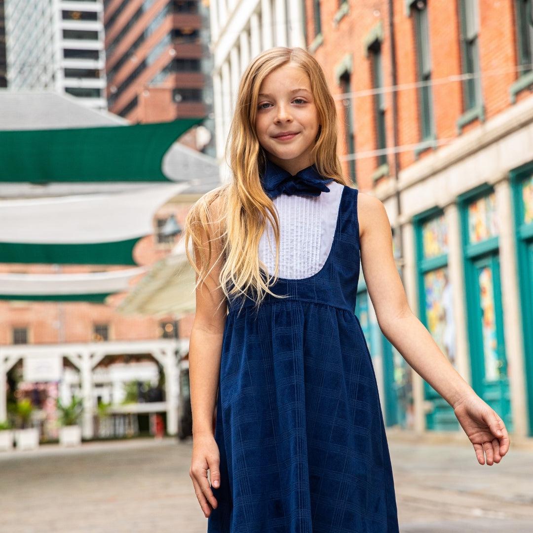 Navy velvet girls dress best sale