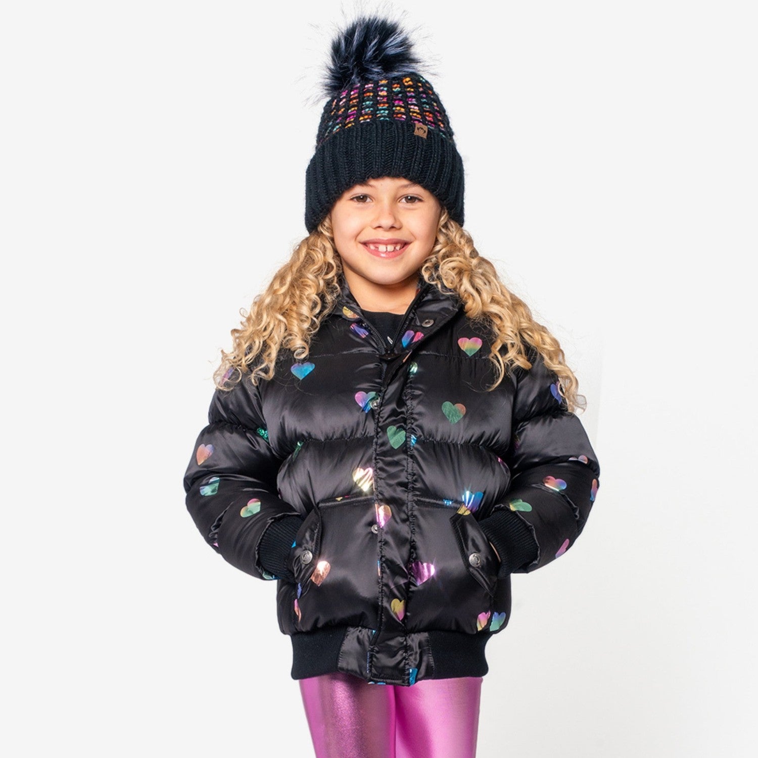 Appaman Best Quality Kids Clothing Girls Outerwear Puffy Coat | Rainbow Hearts