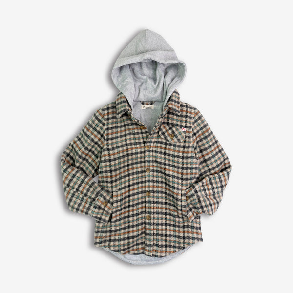 Appaman Best Quality Kids Clothing Glen Hooded Shirt | Beige/Teal Check