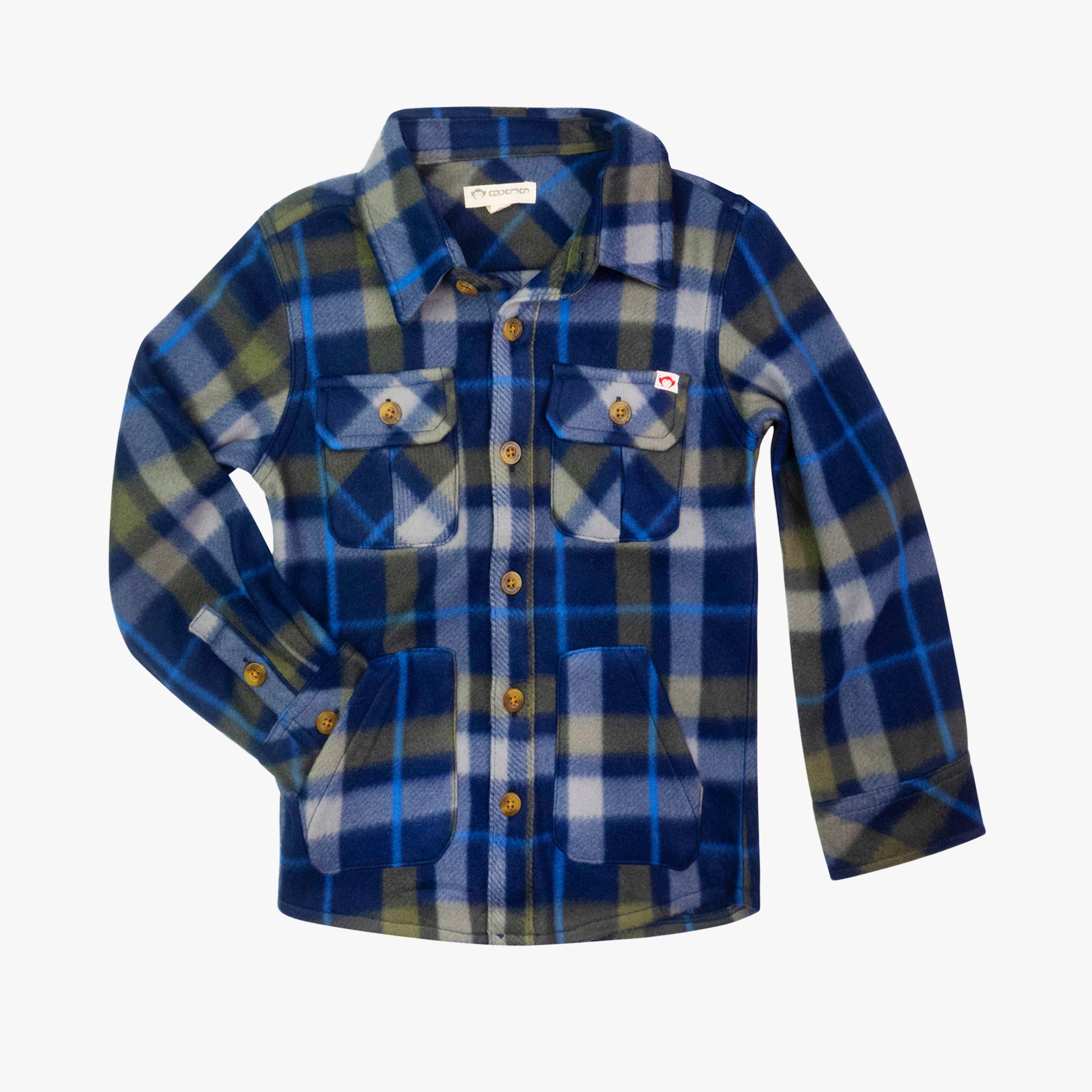 Appaman Best Quality Kids Clothing Snow Fleece Shirt | Olive/Navy Plaid