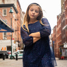 Appaman Best Quality Kids Clothing Web Exclusive Girls Holiday Brooklyn Bow Dress | Navy Blue