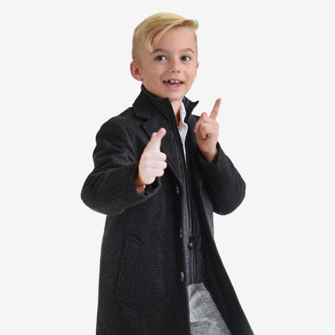 Appaman Best Quality Kids Clothing Fine Tailoring Jacket City Overcoat | Charcoal Glen Plaid