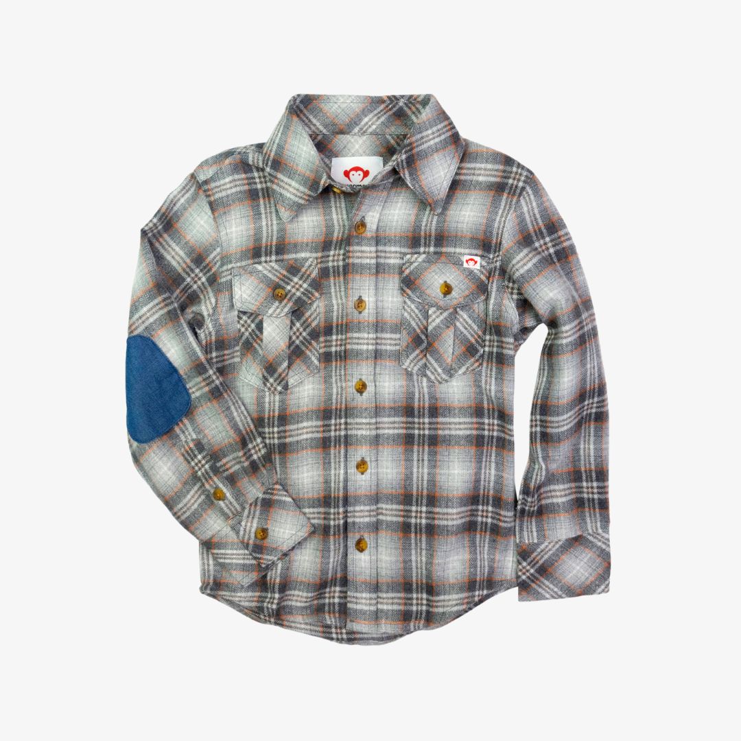 Appaman Best Quality Kids Clothing Boys Tops Flannel Shirt | Grey/Orange Plaid